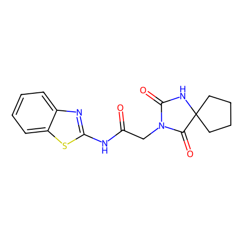 N-(1,3-benzothiazol-2-yl)-2-(2,4-dioxo-1,3-diazaspiro[4.4]non-3-yl)acetamide structure