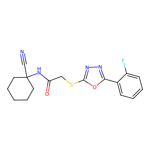N-(1-cyanocyclohexyl)-2-[[5-(2-fluorophenyl)-1,3,4-oxadiazol-2-yl]sulfanyl]acetamide structure