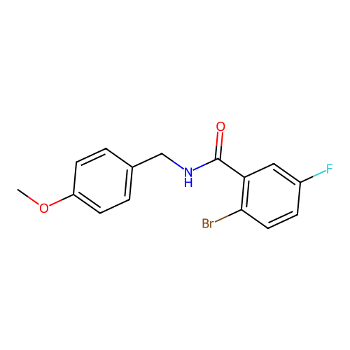 2-bromo-5-fluoro-N-[(4-methoxyphenyl)methyl]benzamide structure