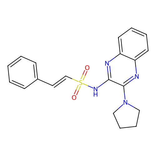2-phenyl-N-[3-(pyrrolidin-1-yl)quinoxalin-2-yl]ethene-1-sulfonamide structure
