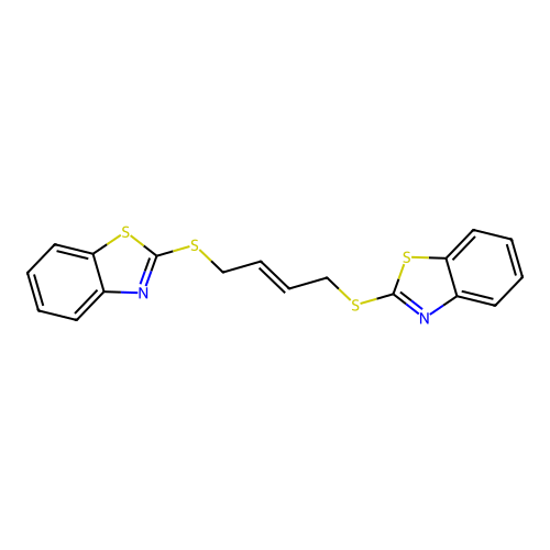 2-((2E)-4-benzothiazol-2-ylthiobut-2-enylthio)benzothiazole structure