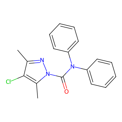 4-chloro-3,5-dimethyl-N,N-diphenyl-1H-pyrazole-1-carboxamide structure