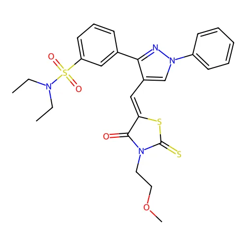N,N-二乙基-3-[4-[(Z)-[3-(2-甲氧基乙基)-4-氧代-2-硫代亚基-1,3-噻唑啶-5-亚基]甲基]-1-苯基吡唑-3-基]苯磺酰胺 structure