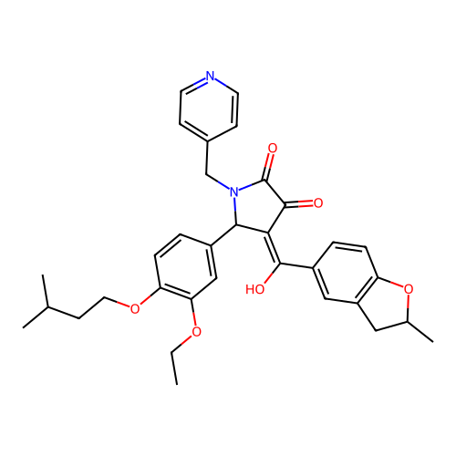 (4E)-5-[3-ethoxy-4-(3-methylbutoxy)phenyl]-4-[hydroxy-(2-methyl-2,3-dihydro-1-benzofuran-5-yl)methylidene]-1-(pyridin-4-ylmethyl)pyrrolidine-2,3-dione structure