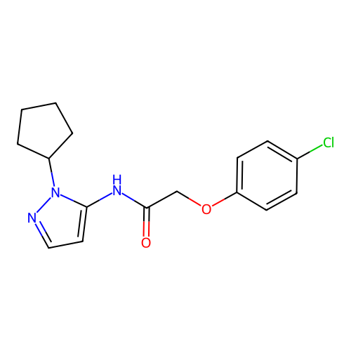 2-(4-chlorophenoxy)-N-(1-cyclopentyl-1H-pyrazol-5-yl)acetamide structure