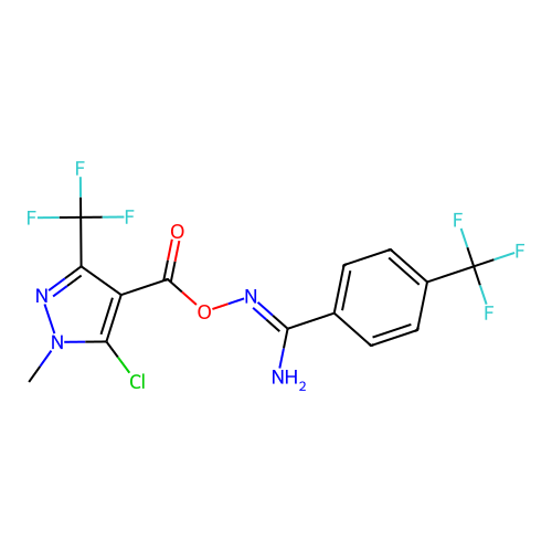 O1-{[5-chloro-1-methyl-3-(trifluoromethyl)-1H-pyrazol-4-yl]carbonyl}-4-(trifluoromethyl)benzene-1-carbohydroximamide structure