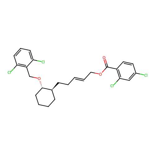 Benzoic acid, 2,4-dichloro-, 5-(2-((2,6-dichlorophenyl)methoxy)cyclohexyl)-2-pentenyl ester, (1alpha(E),2beta)- structure