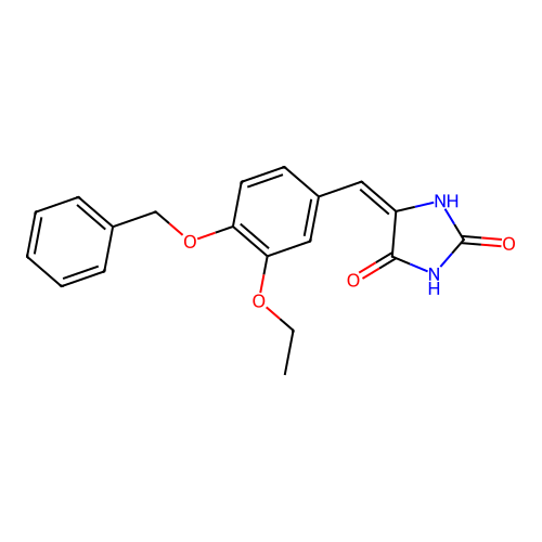 (5E)-5-[4-(benzyloxy)-3-ethoxybenzylidene]imidazolidine-2,4-dione structure