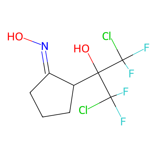 Cyclopentanone, 2-(1,3-dichloro-2-hydroxy-1,1,3,3-tetrafluoro-2-propyl)-, oxime structure