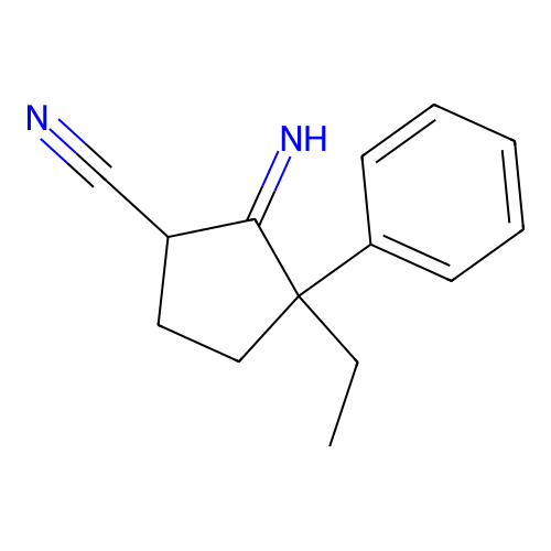 3-Ethyl-2-imino-3-phenylcyclopentanecarbonitrile structure