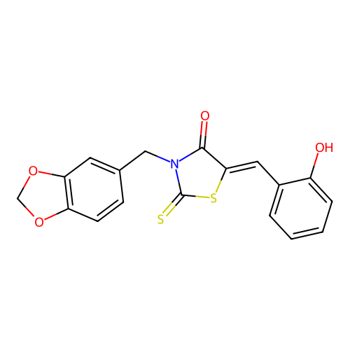(Z)-3-(benzo[d][1,3]dioxol-5-ylmethyl)-5-(2-hydroxybenzylidene)-2-thioxothiazolidin-4-one structure