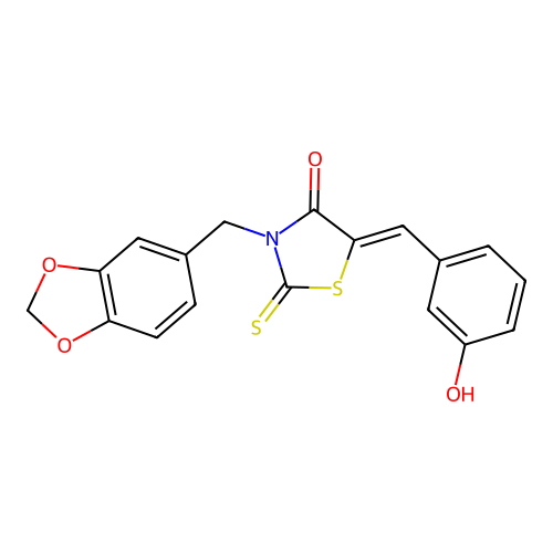 (5Z)-3-(1,3-benzodioxol-5-ylmethyl)-5-(3-hydroxybenzylidene)-2-thioxo-1,3-thiazolidin-4-one structure