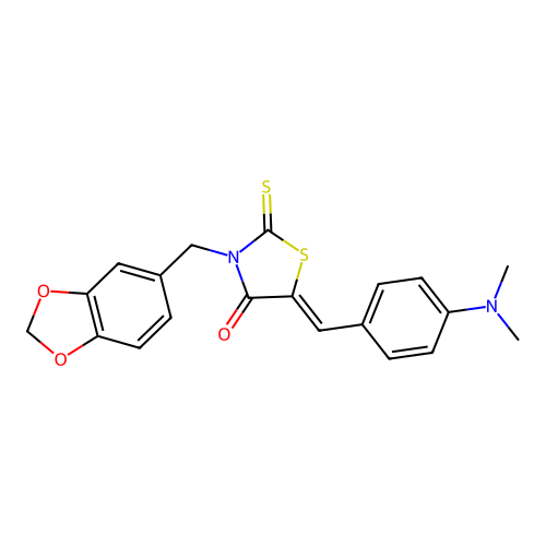 (5Z)-3-(1,3-benzodioxol-5-ylmethyl)-5-[4-(dimethylamino)benzylidene]-2-thioxo-1,3-thiazolidin-4-one structure