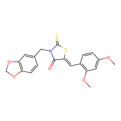 (Z)-3-(benzo[d][1,3]dioxol-5-ylmethyl)-5-(2,4-dimethoxybenzylidene)-2-thioxothiazolidin-4-one structure