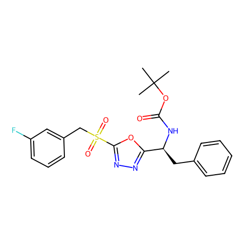 tert-butyl N-[(1S)-1-[5-[(3-fluorophenyl)methylsulfonyl]-1,3,4-oxadiazol-2-yl]-2-phenylethyl]carbamate structure