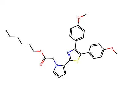 1H-Pyrrole-1-acetic acid, 2-(4,5-bis(4-methoxyphenyl)-2-thiazolyl)-, hexyl ester structure