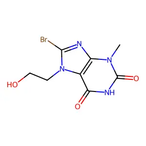 8-bromo-7-(2-hydroxyethyl)-3-methyl-2,3,6,7-tetrahydro-1H-purine-2,6-dione structure