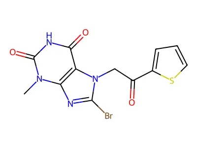 1H-Purine-2,6-dione, 3,7-dihydro-8-bromo-3-methyl-7-(2-oxo-2-(2-thienyl)ethyl)- structure