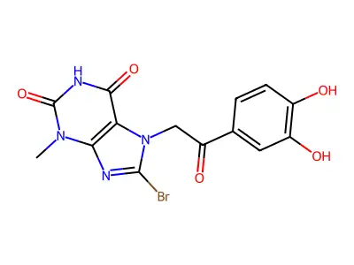1H-Purine-2,6-dione, 3,7-dihydro-8-bromo-7-(2-(3,4-dihydroxyphenyl)-2-oxoethyl)-3-methyl- structure