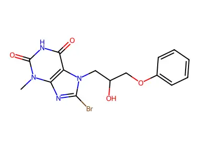 8-Bromo-7-(2-hydroxy-3-phenoxy-propyl)-3-methyl-3,7-dihydro-purine-2,6-dione structure