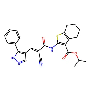 (E)-isopropyl 2-(2-cyano-3-(3-phenyl-1H-pyrazol-4-yl)acrylamido)-4,5,6,7-tetrahydrobenzo[b]thiophene-3-carboxylate structure