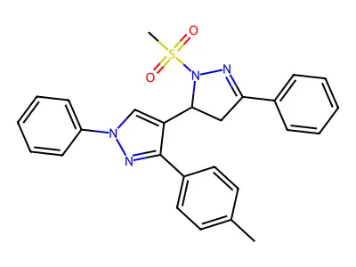 2-(methylsulfonyl)-1',5-diphenyl-3'-(p-tolyl)-3,4-dihydro-1'H,2H-3,4'-bipyrazole structure
