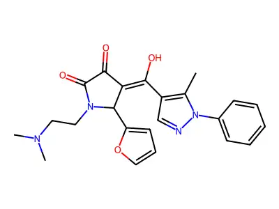 1-(2-dimethylaminoethyl)-5-(furan-2-yl)-4-[hydroxy-(5-methyl-1-phenylpyrazol-4-yl)methylidene]pyrrolidine-2,3-dione structure