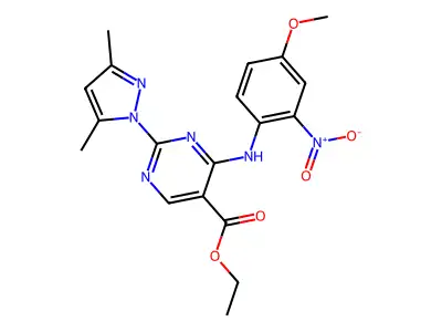 ethyl 2-(3,5-dimethyl-1H-pyrazol-1-yl)-4-[(4-methoxy-2-nitrophenyl)amino]pyrimidine-5-carboxylate structure