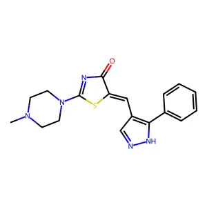 (5Z)-2-(4-methylpiperazin-1-yl)-5-[(5-phenyl-1H-pyrazol-4-yl)methylidene]-1,3-thiazol-4-one structure
