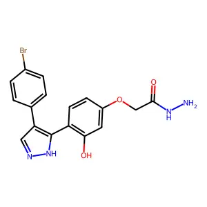 2-(4-(4-(4-bromophenyl)-1H-pyrazol-3-yl)-3-hydroxyphenoxy)acetohydrazide structure