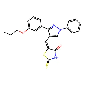 (5Z)-5-{[1-phenyl-3-(3-propoxyphenyl)-1H-pyrazol-4-yl]methylidene}-2-thioxo-1,3-thiazolidin-4-one structure
