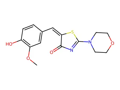 2-Morpholino-5-(3-methoxy-4-hydroxybenzylidene)-2-thiazoline-4-one structure