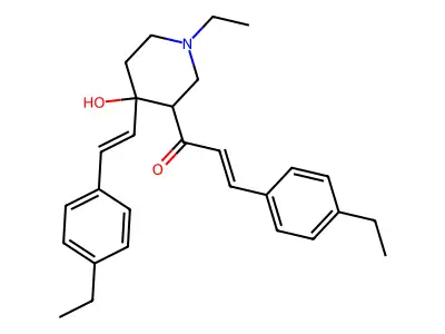 (E)-1-[1-ethyl-4-[(E)-2-(4-ethylphenyl)vinyl]-4-hydroxy-3-piperidyl]-3-(4-ethylphenyl)prop-2-en-1-one structure
