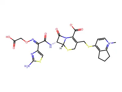 4-({[(6R,7R)-7-[(2Z)-2-(2-amino-1,3-thiazol-4-yl)-2-[(carboxymethoxy)imino]acetamido]-2-carboxylato-8-oxo-5-thia-1-azabicyclo[4.2.0]oct-2-en-3-yl]methyl}sulfanyl)-1-methyl-5H,6H,7H-cyclopenta[b]pyridin-1-ium structure