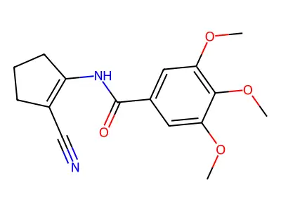 N-(2-cyanocyclopent-1-en-1-yl)-3,4,5-trimethoxybenzamide structure