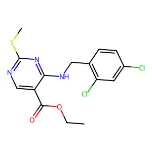 ethyl 4-[(2,4-dichlorophenyl)methylamino]-2-methylsulfanylpyrimidine-5-carboxylate structure