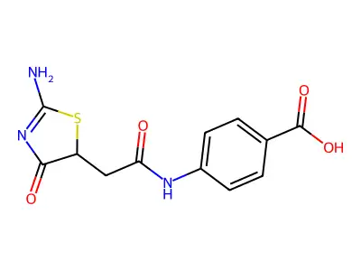 4-{[(2-Amino-4-oxo-4,5-dihydro-1,3-thiazol-5-yl)acetyl]amino}benzoic acid structure