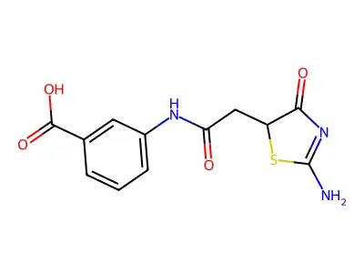 3-[2-(2-Amino-4-oxo-4,5-dihydro-1,3-thiazol-5-yl)acetamido]benzoic acid structure