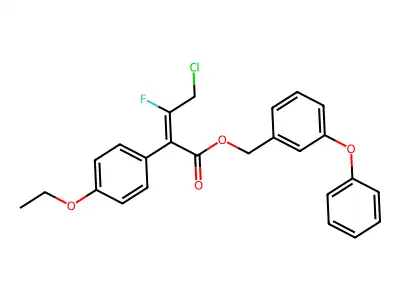 Benzeneacetic acid, alpha-(2-chloro-1-fluoroethylidene)-4-ethoxy-, (3-phenoxyphenyl)methyl ester structure