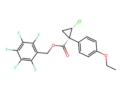 Cyclopropanecarboxylic acid, 2-chloro-1-(4-ethoxyphenyl)-, (pentafluorophenyl)methyl ester, trans- structure