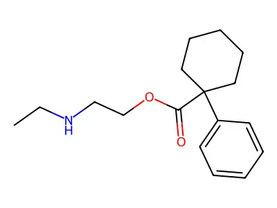 Cyclohexanecarboxylic acid, 1-phenyl-, 2-(ethylamino)ethyl ester structure