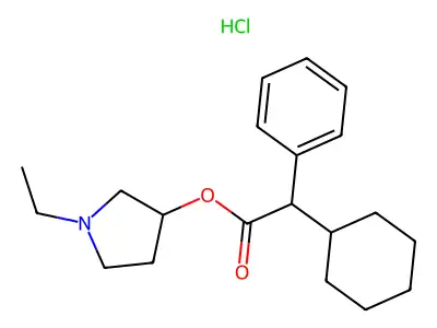 1-Ethylpyrrolidin-3-yl cyclohexyl(phenyl)acetate--hydrogen chloride (1/1) structure