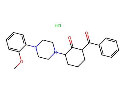 Cyclohexanone, 2-benzoyl-6-(4-(o-methoxyphenyl)-1-piperazinyl)-, hydrochloride structure