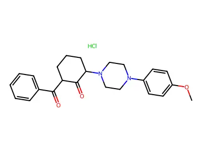 Cyclohexanone, 2-benzoyl-6-(4-(p-methoxyphenyl)-1-piperazinyl)-, hydrochloride structure