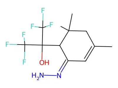 6-(1,1,1,3,3,3-Hexafluoro-2-hydroxy-2-propyl)-3,5,5-trimethyl-2-cyclohexen-1-one hydrazone structure