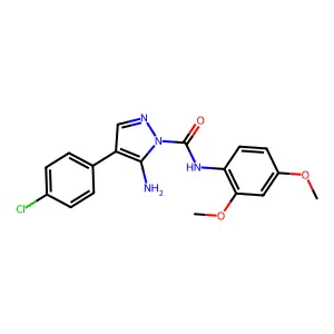5-amino-4-(4-chlorophenyl)-N-(2,4-dimethoxyphenyl)pyrazole-1-carboxamide structure