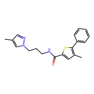 4-methyl-N-[3-(4-methylpyrazol-1-yl)propyl]-5-phenylthiophene-2-carboxamide structure