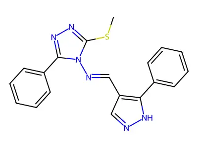 N-(3-methylsulfanyl-5-phenyl-1,2,4-triazol-4-yl)-1-(5-phenyl-1H-pyrazol-4-yl)methanimine structure