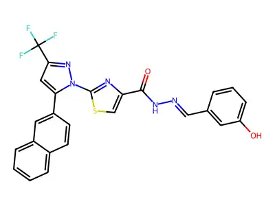 2-[5-(2-Naphthalenyl)-3-(trifluoromethyl)-1H-pyrazol-1-yl]-4-thiazolecarboxylic acid 2-[(3-hydroxyphenyl)methylene]hydrazide structure