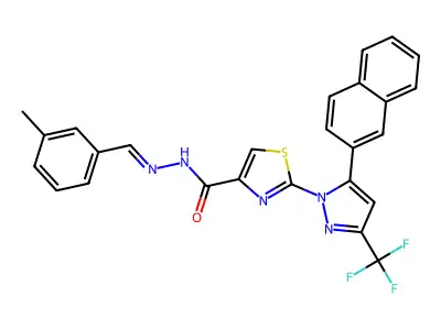 2-[5-(2-Naphthalenyl)-3-(trifluoromethyl)-1H-pyrazol-1-yl]-4-thiazolecarboxylic acid 2-[(3-methylphenyl)methylene]hydrazide structure